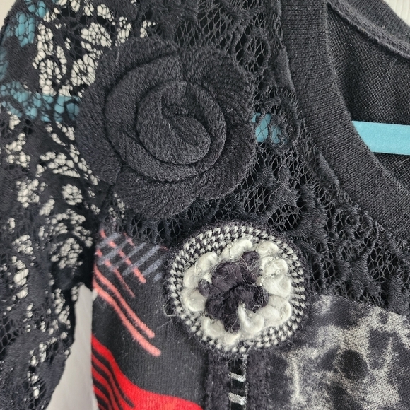 Colori Mixed Media Graffiti dress with Lace and crochet flowers Art To Wear Sm - Picture 2 of 7